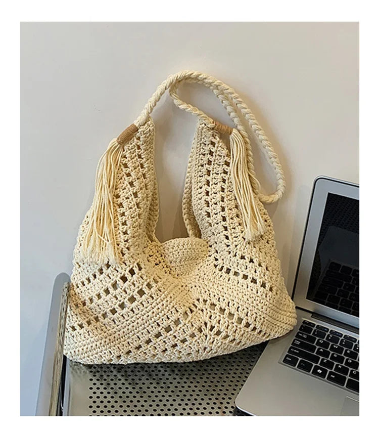 Damen Tote Bag Beach Woven Travel Shoulder Crossbody Purse