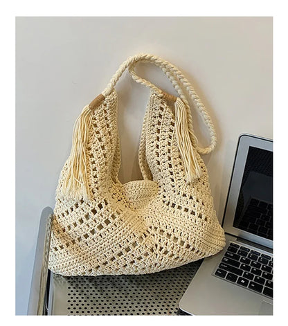 Damen Tote Bag Beach Woven Travel Shoulder Crossbody Purse