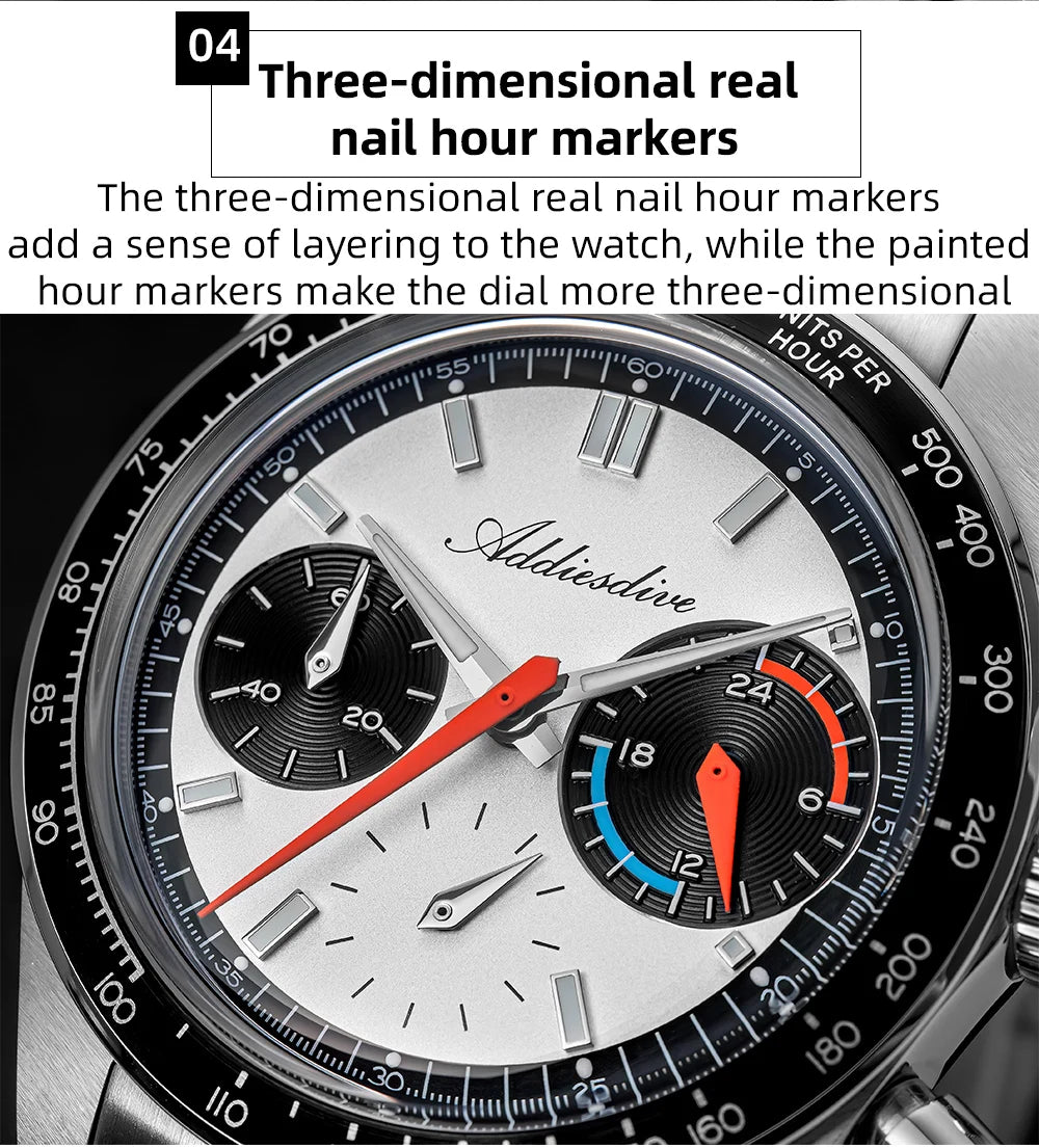 ADDIESDIVE 37mm Men Watch AD2539 BGW9 Super Luminous Chronograph Watch Bubble Mirror Glass 10Bar Waterproof VK63 Quartz Watches