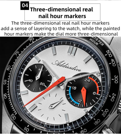 ADDIESDIVE 37mm Men Watch AD2539 BGW9 Super Luminous Chronograph Watch Bubble Mirror Glass 10Bar Waterproof VK63 Quartz Watches