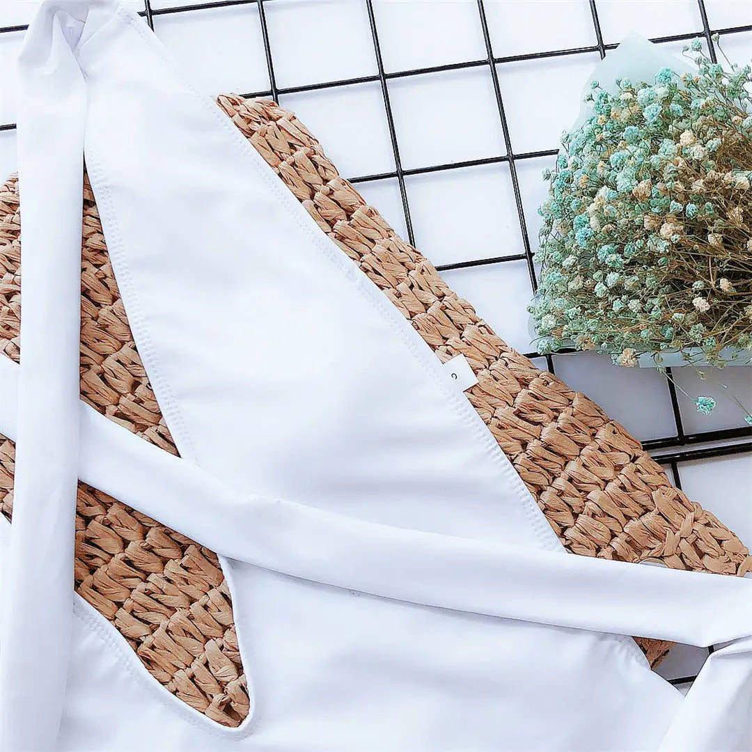 Damen-Badeanzug tiefer V-Ausschnitt Wickel Verband rückenfrei Monokini