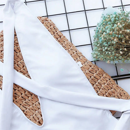 Damen-Badeanzug tiefer V-Ausschnitt Wickel Verband rückenfrei Monokini