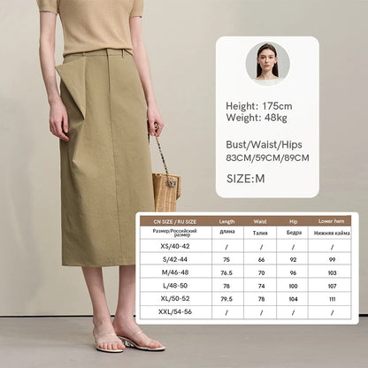 Damen-Midi-Rock in Khaki mit asymmetrischem Schnitt und geraffter Stoffkante