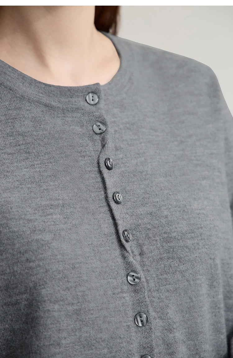 Damen-Rundhalspullover Strickjacke einfarbig einreihig Herbst-Winter