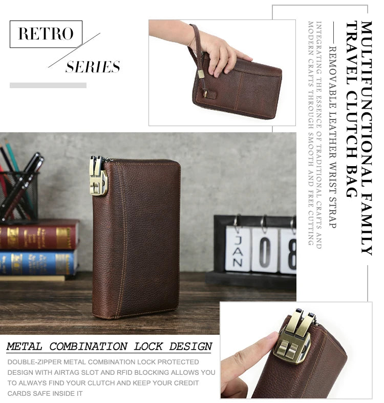 Herren Echtleder Geldbörse Vintage Luxus Business Handtasche Clutch Geldclip