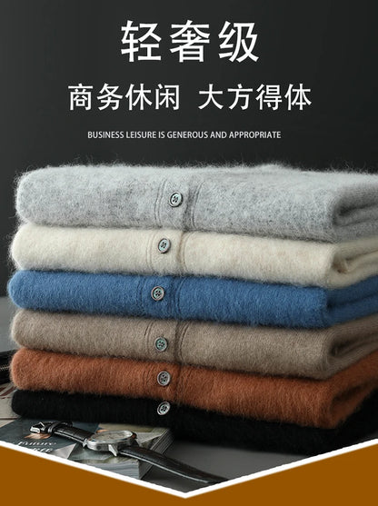 Maillard Polo-Kragen-Pullover für Herren, Herbst/Winter 2024, lässige Business-Männer, 100 % reiner Nerz-Kaschmir-Strickjacke, große Strickjacke