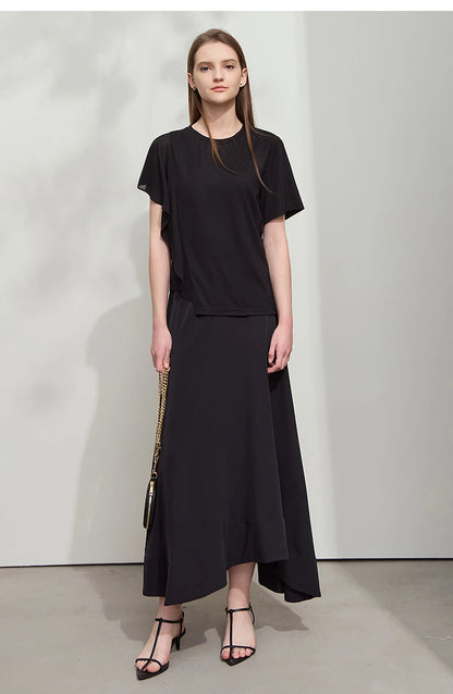 Damen Sommer-T-Shirt mit kurzen Schmetterlingsärmeln und Rundhalsausschnitt