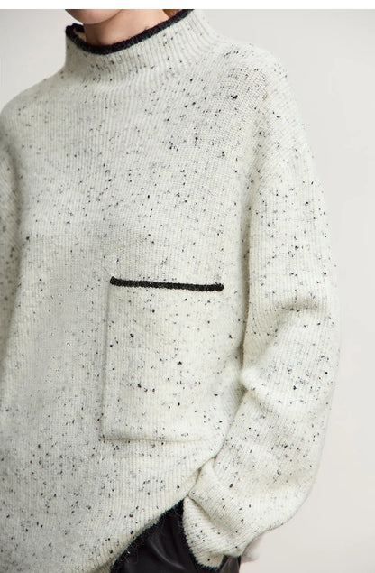 Damen-Rollkragenpullover Wolle dick locker lang Winter