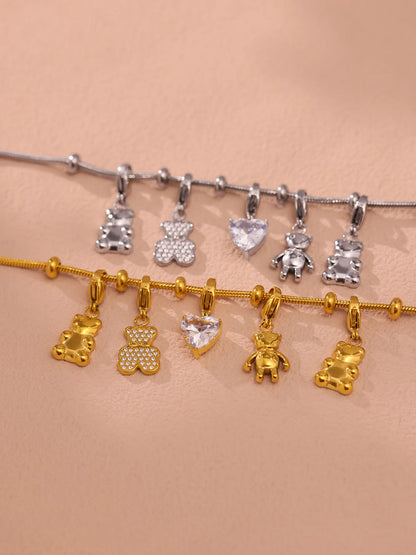 Damen-Charm-Armband mit Bär-Anhänger und Zirkonia