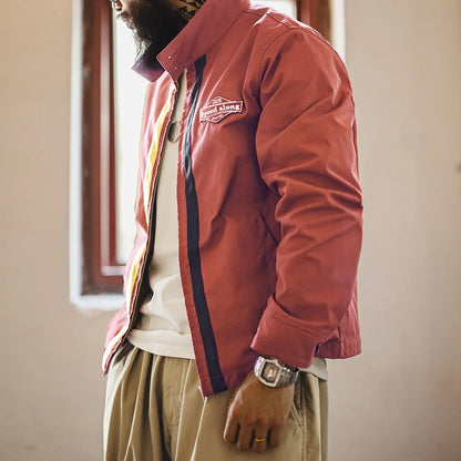 Herren Rennjacke Retro 60er Jahre Stehkragen Reißverschluss Sportlich Lässig