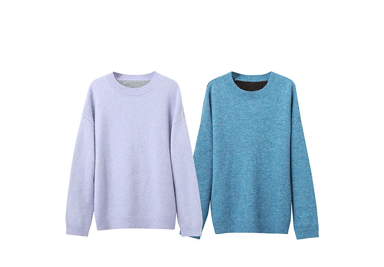 Damenpullover im Set: helllila und blau, Rundhals und lange Ärmel