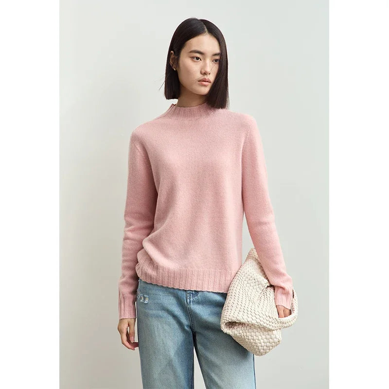 Damenpullover mit Stehkragen, lange Ärmel, einfarbig rosé