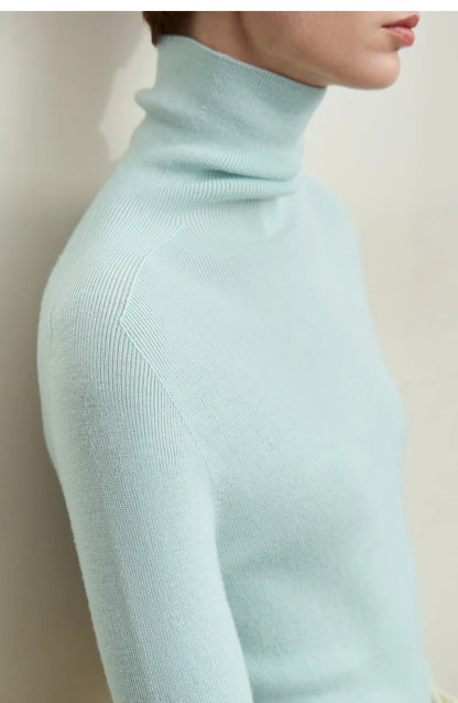 Damen-Rollkragenpullover 100 % Wolle Kammgarn schlank Winter