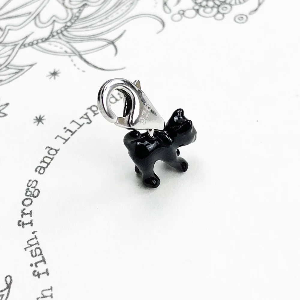 Damen-Charm-Anhänger schwarze Katze trendig aus Sterlingsilber
