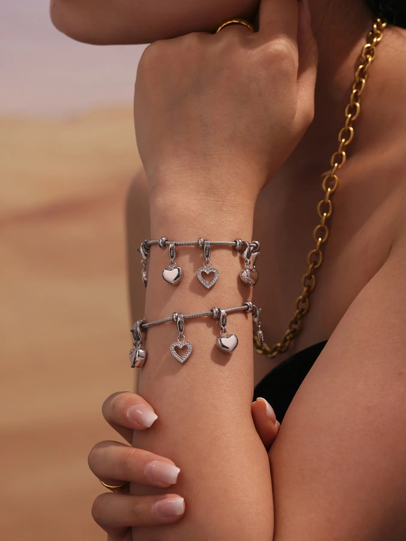 Damen-Charm-Armband mit Herz-Zirkonia