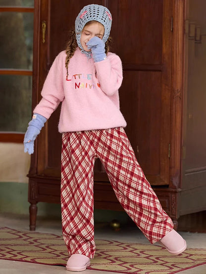 Warme Winter-Kleidweste für Mädchen mit Jacquard-Blumenmuster in Lila und Pink – ideal für Neujahrsfeiern