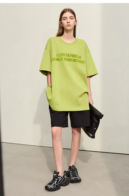 Damen T-Shirts mit Rundhalsausschnitt und losem, lässigem Schnitt mit Stickerei