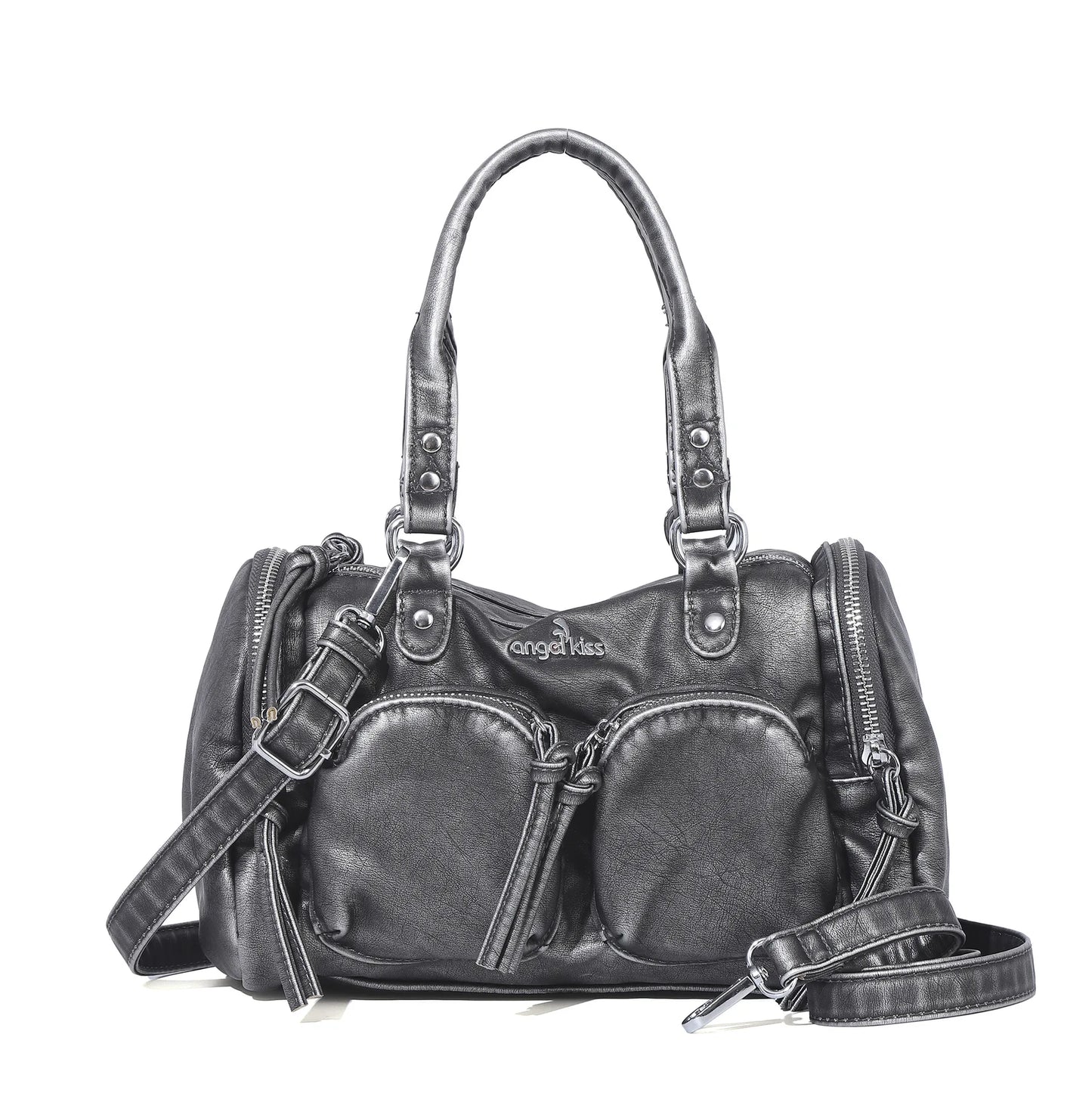 Damen-Handtasche Mit Top-Griff Und Reißverschluss Aus PU-Leder In Vintage-Optik Und Viel Stauraum