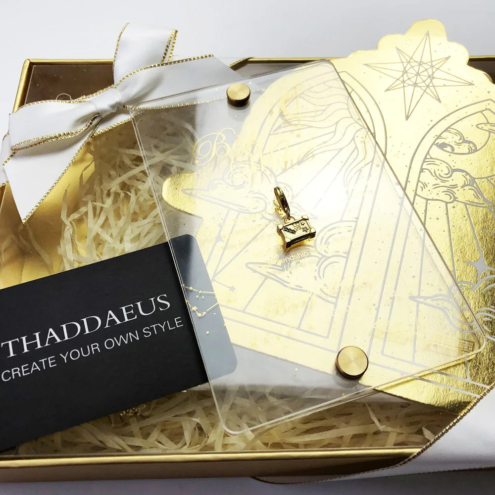 Damen-Charm-Anhänger Vintage Koffer golden Reise aus Sterlingsilber