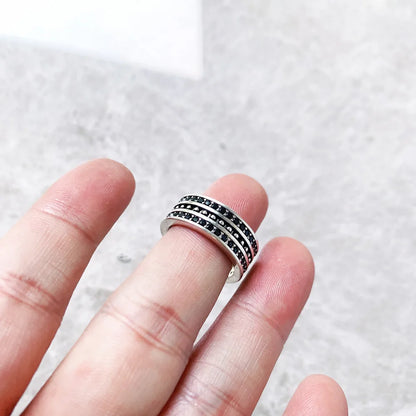 Damen-Bandring schwarzes Zirkonia-Pavé Vintage aus Sterlingsilber