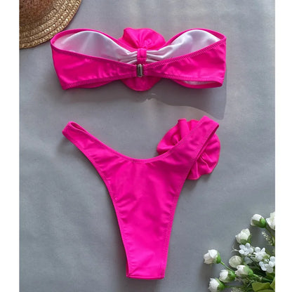 Sexy Bikini-Set mit Push-up-Effekt – Solide Badebekleidung für Damen am Strand oder Pool