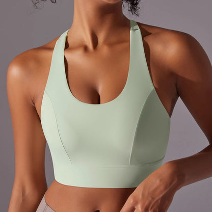Sport-BH Yoga-Top, hellgrün, Racerback, breite Träger mit glatten Nähten