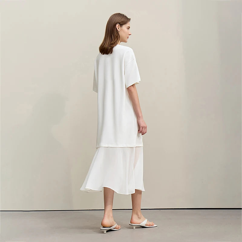 Elegantes Damen Midikleid Mit Lockerem Schnitt Und O-Ausschnitt