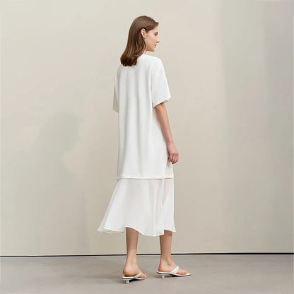 Elegantes Damen Midikleid Mit Lockerem Schnitt Und O-Ausschnitt