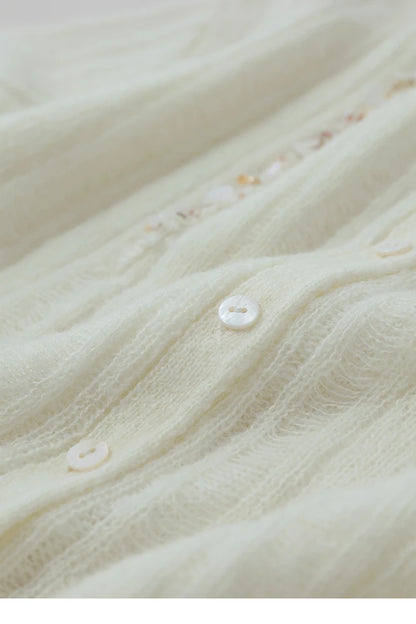 Damen-Strickjacke Rundhals Wolle locker überschnittene Schulter einreihig Frühling