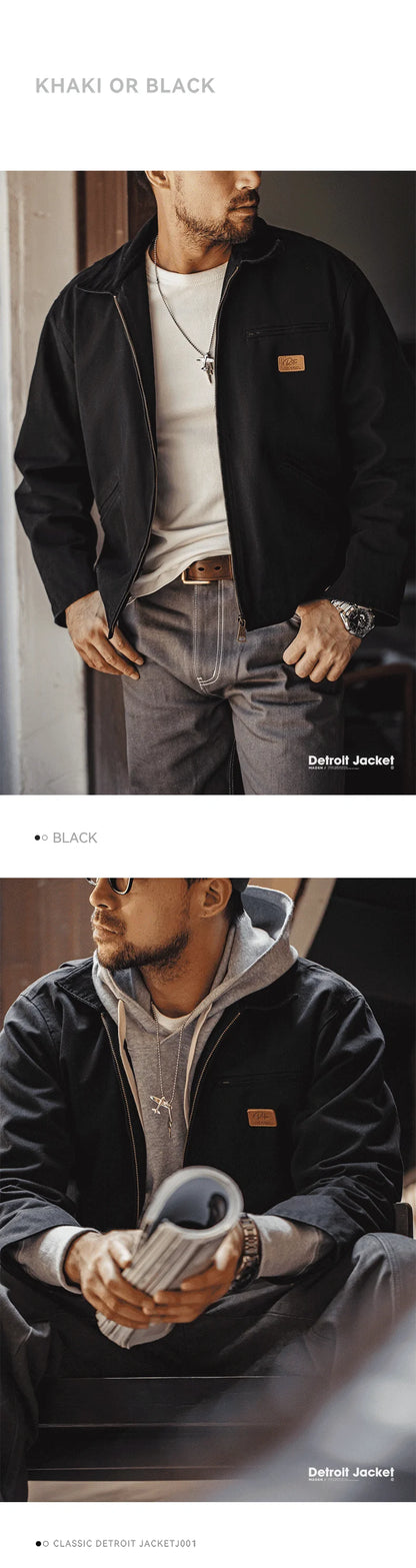 Herren Jacke Retro Canvas Detroit schwere Taschen Reverskragen Reißverschlussmantel