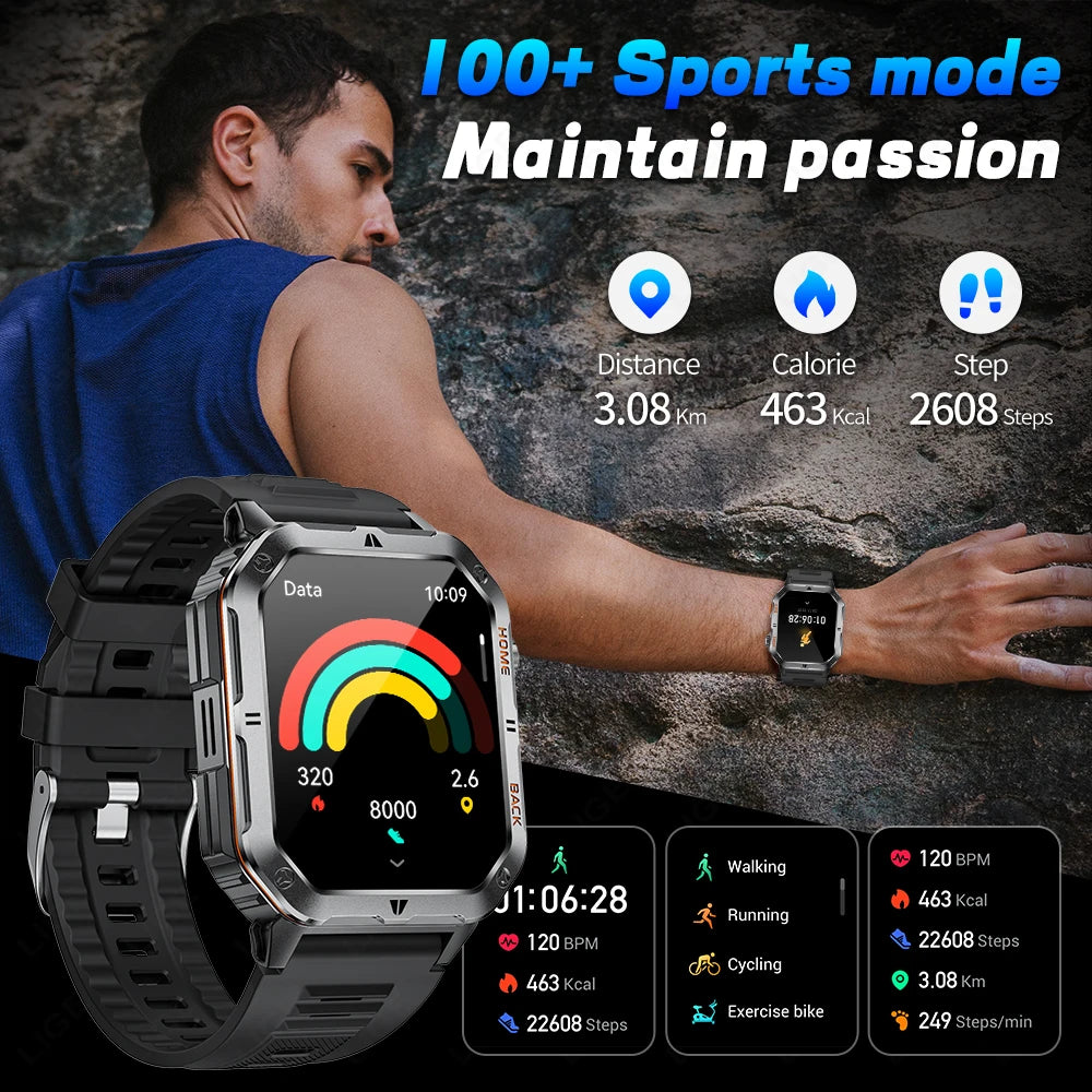 LIGE 2025 Neue Männer Smart Uhr 1000 mAh Batterie Outdoor Taschenlampe Fitness 100 + Sport 3ATM Wasserdicht BT Anruf 2,01 "Smartwatch