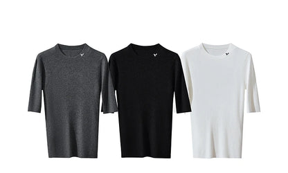 3er-Pack kurzärmlige Strickpullover: dunkelgrau, schwarz und weiß