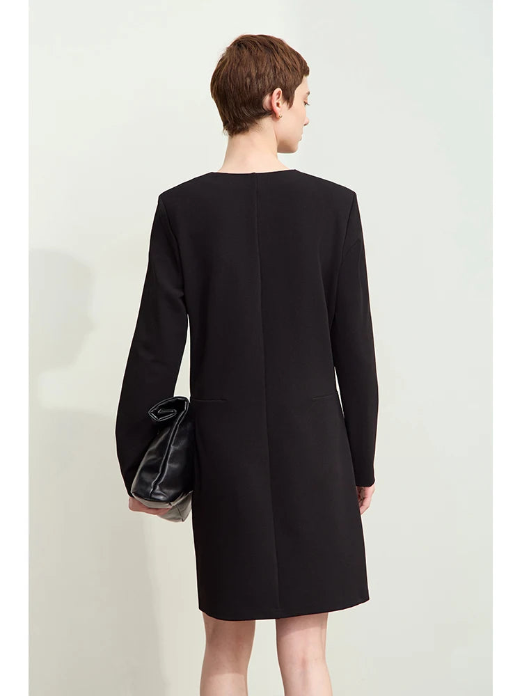 Elegantes Damen Langarm Kleid Mit Schulterpolster Für Das Büro