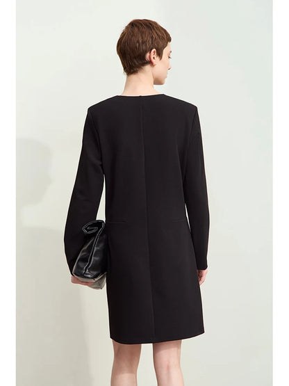 Elegantes Damen Langarm Kleid Mit Schulterpolster Für Das Büro