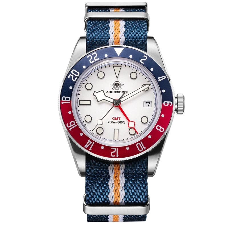 Herren-GMT-Quarzuhr mit Ronda-Werk und Bubble-Glas
