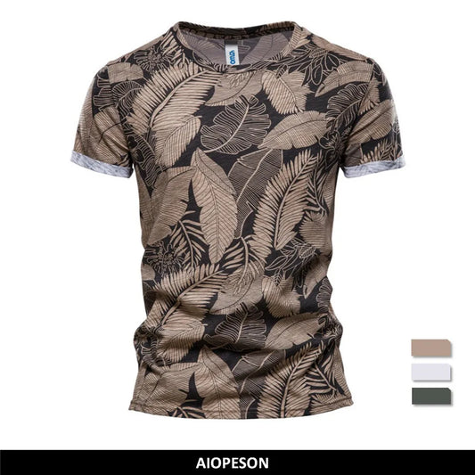 AIOPESON 2021 Neue Sommer Blatt Gedruckt T Shirts Männer Oansatz 100% Baumwolle kurzarm männer T-Shirt Sommer Männlichen tops T Shirts