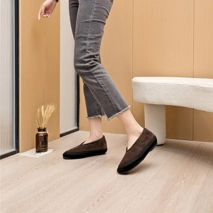 Schwarze Damen-Ballerinas mit Wollfutter, flachem Slip-on und schwarzer Sohle