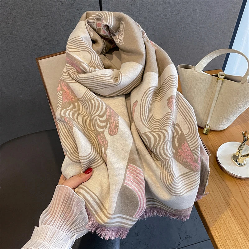 Damen Winterschal Kaschmir Pashmina Pferdprint warm dick Decke Luxus