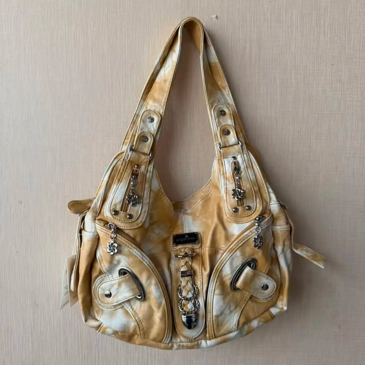 Damen-Schultertasche Mit Tie-Dye Muster Und Top-Handle Tragegriff Für Uni Und Alltag