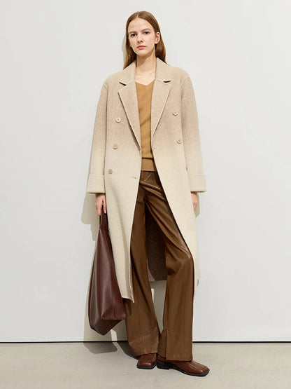 Damen Wollmantel im minimalistischen Farbverlauf mit Blazer-Kragen und Taschen