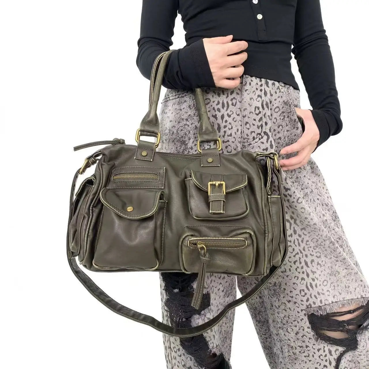 Damen-Handtasche Top-Handle aus PU-Leder mit Tassel-Design und Mehrfachfächern für Abendtaschen geeignet