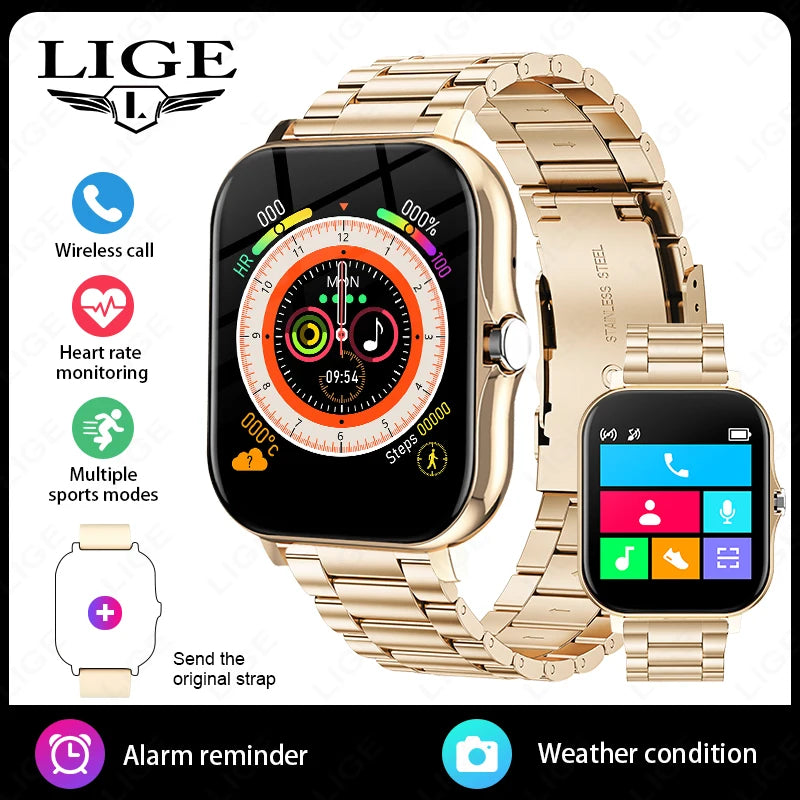 LIGE 1,44 Zoll Full Touch Screen Smart Uhr Bluetooth Anruf BT Musik EKG Gesundheit Überwachung Männer Frauen Smartwatch Für IOS Android