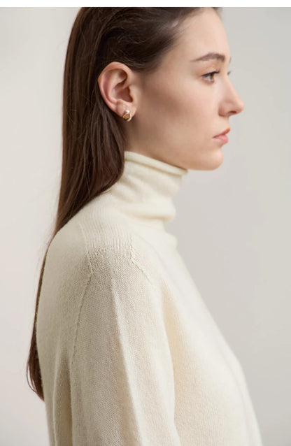 Damen-Rollkragenpullover 100 % Wolle locker Herbst-Winter