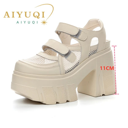 AIYUQI frauen Sandalen Aus Echtem Leder 2025 Neue 11 cm Ferse Hohe Mesh Frauen Sandalen Plattform High Heel Sandalen Frauen