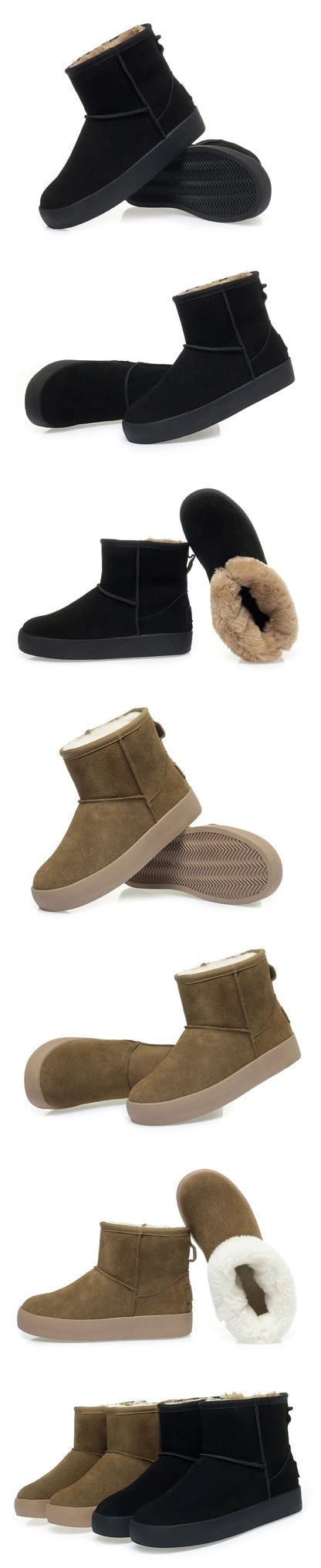 Damen Schnee Stiefel aus echtem Leder mit warmem Wollfutter