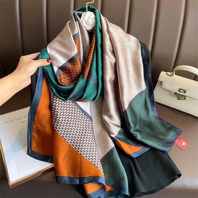 Damen Seidenschal groß 180x90cm Sommer Strand Foulard Bandana weich