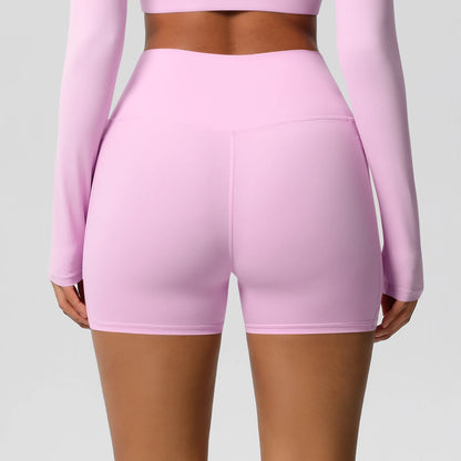 Yogahose Damen mit hoher Taille, rosafarben, hinten mit Nahtdetails