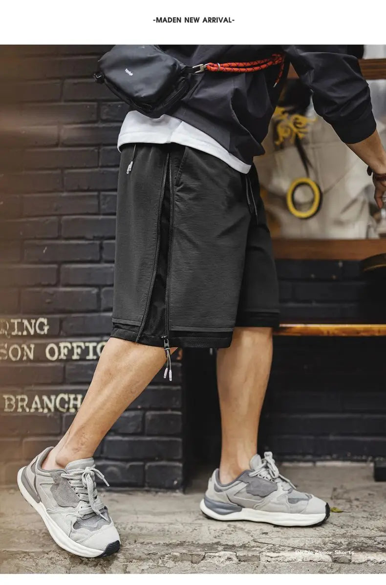 Herren Outdoor-Shorts mit doppelten Reißverschlüssen für Sommer-Laufsport