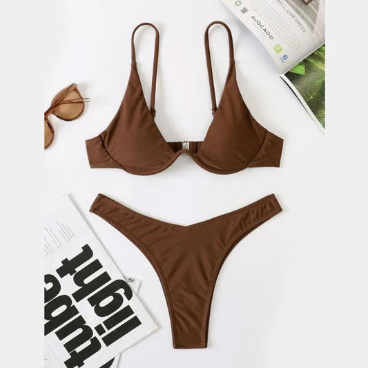 Sexy Bikini-Set mit Push-up-Effekt – Solides Design für Strand und Pool