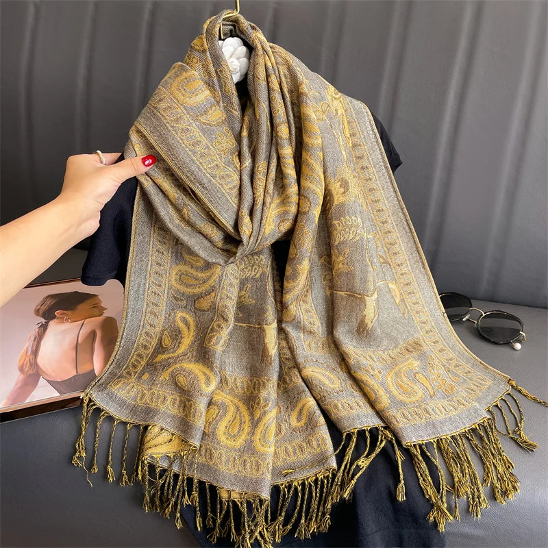 Damen Winterschal Kaschmir Pashmina Luxus Druck warm Stolen Foulard B